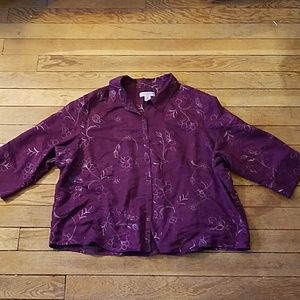 Purple embroidered floral flowers button down
